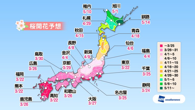 Карта цветения сакуры в японии